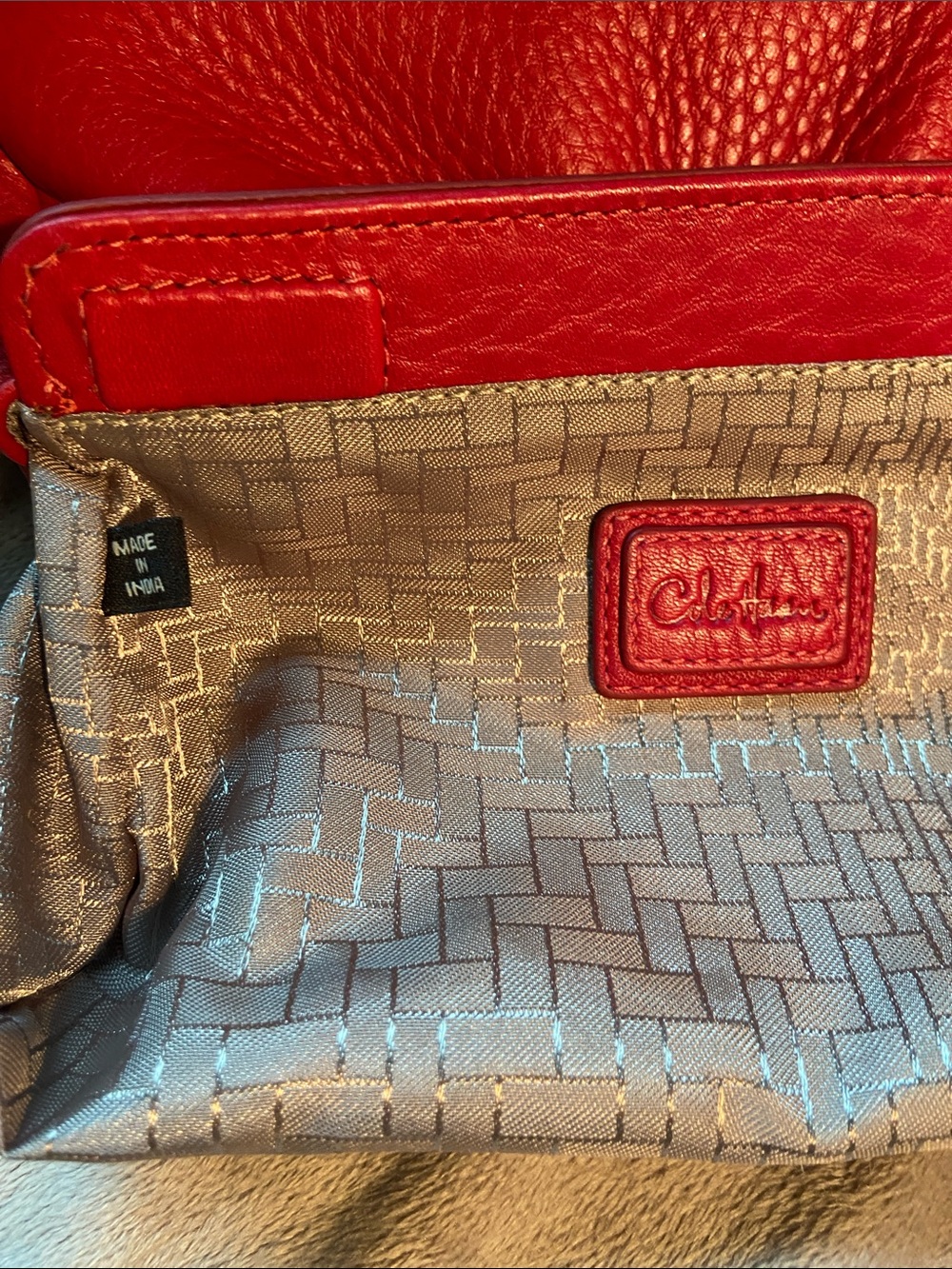 Cole Haan Vintage Village Pleated Pebbled Leather Frame Clutch Purse Red Orange - Picture 9 of 10